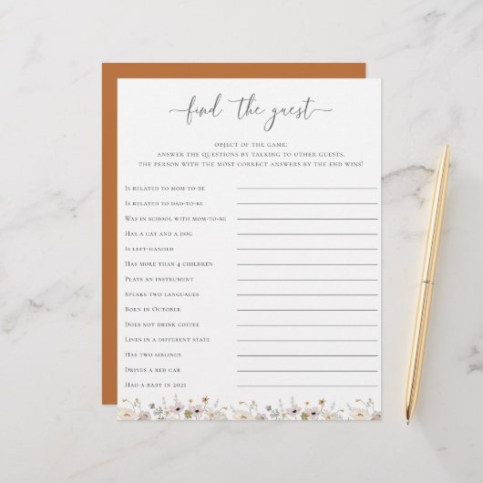 Wildblume Babydusche finden Game (Vorderseite/Rückseite Beispiel)