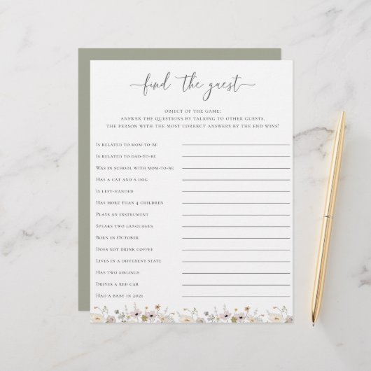 Wildblume Babydusche finden Game (Vorderseite/Rückseite Beispiel)