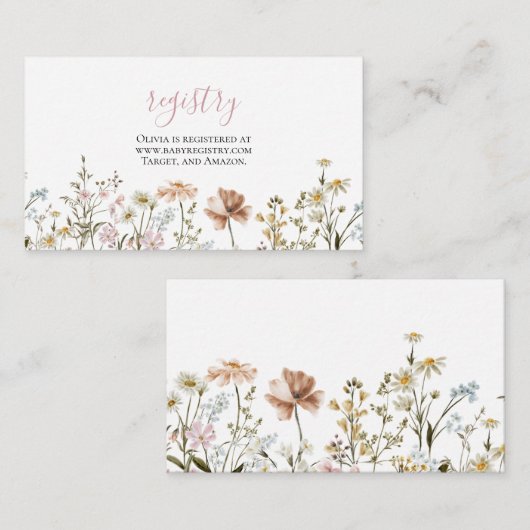 Wildblume Babydusche Geschenkgutscheine Eintrittsw Begleitkarte (Vorne/Hinten)