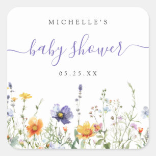 Wildblume Babydusche Quadratischer Aufkleber