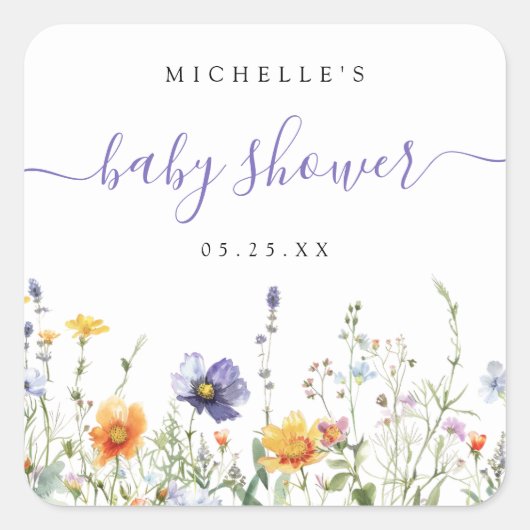 Wildblume Babydusche Quadratischer Aufkleber (Vorderseite)