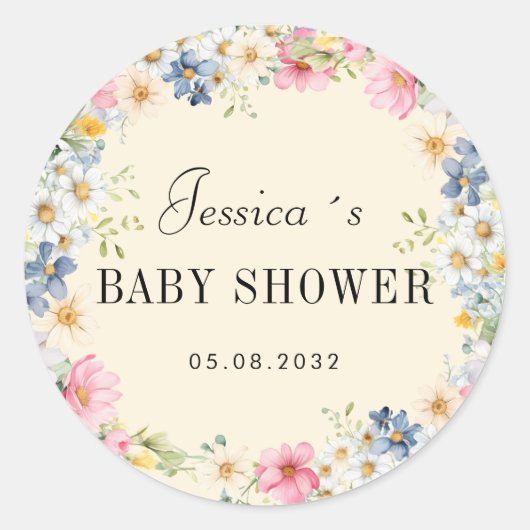 Wildblume Babydusche Runder Aufkleber (Vorderseite)