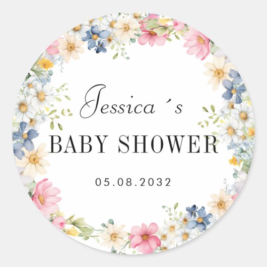 Wildblume Babydusche Runder Aufkleber (Vorderseite)