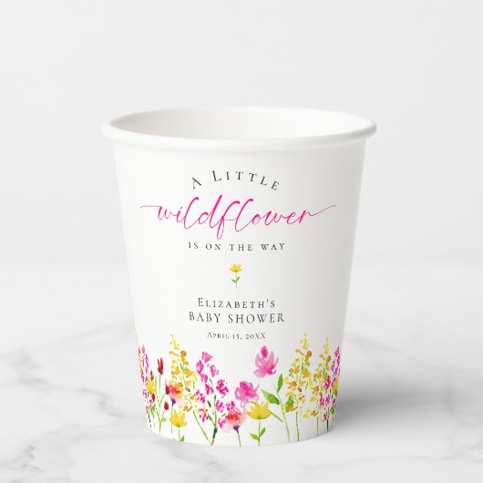 Wildblume Babydusche Wasserfarbe Niedlich Rosa Pappbecher (Vorderseite)