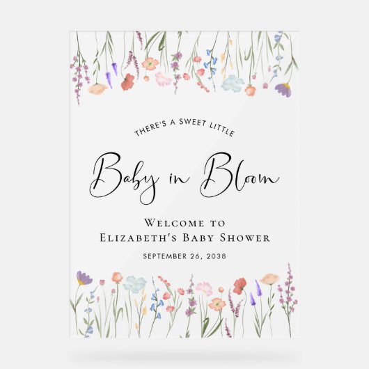 Wildblume Babydusche Willkommen Mattiert Acrylschild (Vorderseite)