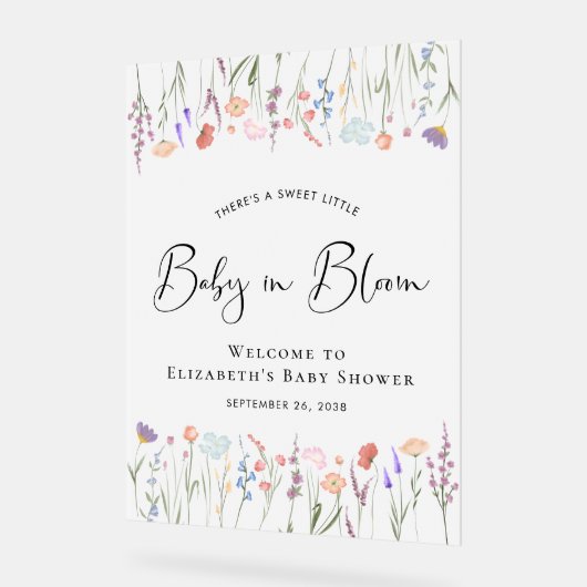 Wildblume Babydusche Willkommen Mattiert Acrylschild (Winkel)