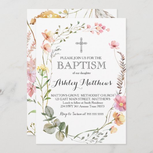 Wildblume BAPTISM Einladung (Vorne/Hinten)