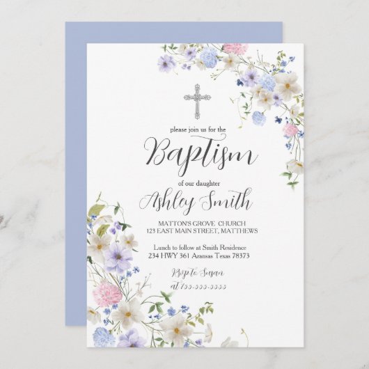 Wildblume BAPTISM Einladung (Vorne/Hinten)