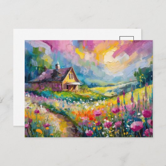 Wildblume Bauernhof Landschaft Moderne Abstrakte K Postkarte (Vorne/Hinten)