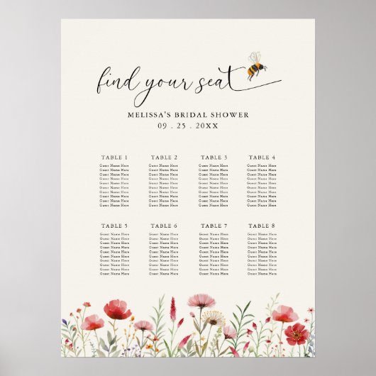 Wildblume bedeutet Brautparty-Sitzplan Poster (Vorne)