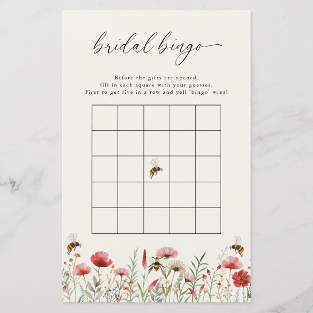 Wildblume bedeutet Bridal Bingo Game Card zu sein (Vorderseite)