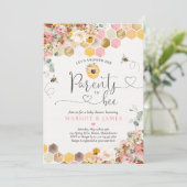 Wildblume Bee Baby Dusche Eltern zu bedienen Dusch Einladung (Stehend Vorderseite)