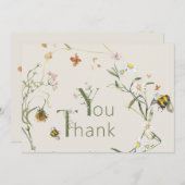 Wildblume Bee Beige Babydusche Dankeskarte (Vorne/Hinten)