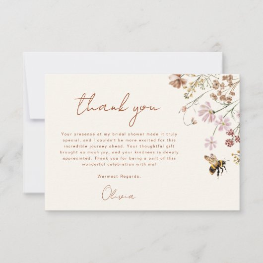 Wildblume Bee Brautparty Danke Karte (Vorderseite)