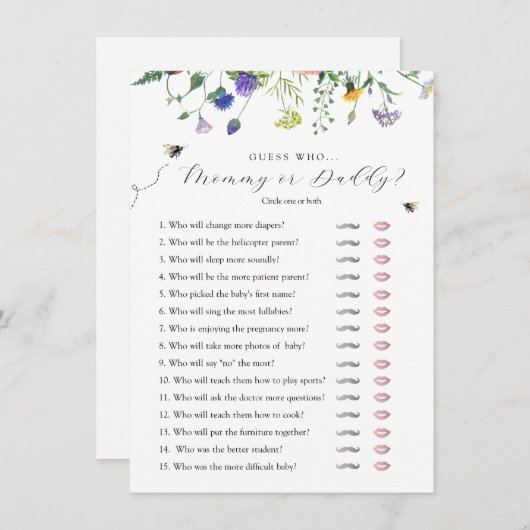 Wildblume Bee rät, wer Baby Duschkarte hat Einladung (Vorne/Hinten)