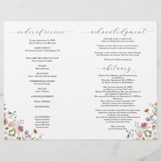 Wildblume: Beerdigung von Leben Flyer (Hinten)