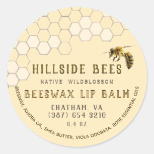 Wildblume BeesWachs Lip Balm Label Honeycomb & Bie Runder Aufkleber