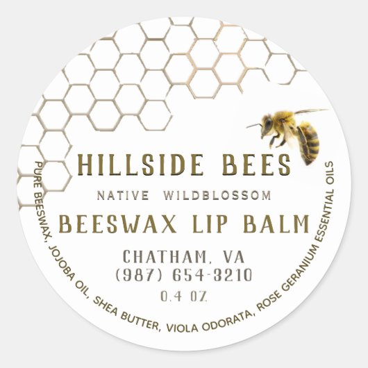 Wildblume BeesWachs Lip Balm Label Honeycomb & Bie Runder Aufkleber (Vorderseite)