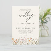 Wildblume Beige Foto Boho Monogram Wedding Einladung (Stehend Vorderseite)