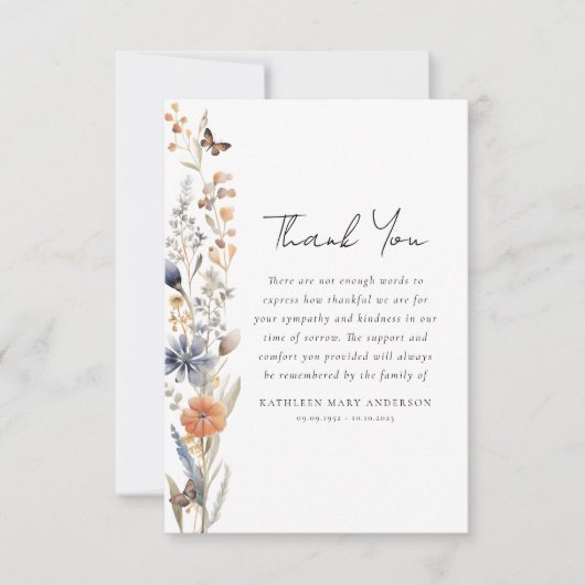 Wildblume Beileid Beerdigung Dankeskarte (Vorderseite)