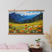 Wildblume Berge Landschaft Wandteppich Mit Holzrahmen (Schlafzimmer)
