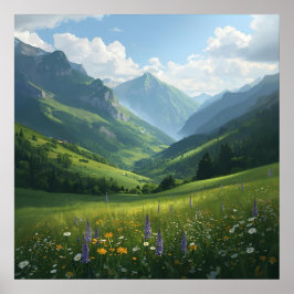Wildblume Berglandschaft - lebendige Naturlandscha Poster