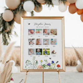 Wildblume Bienen Erstes Jahr Geburtstag Foto Zeich Poster