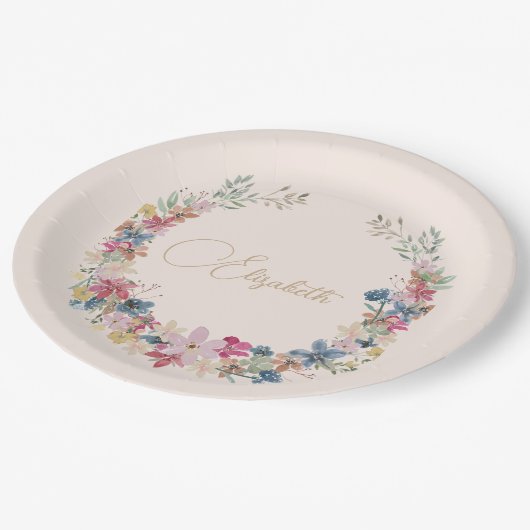 Wildblume Birthday Elegant Pappteller (Schrägansicht)