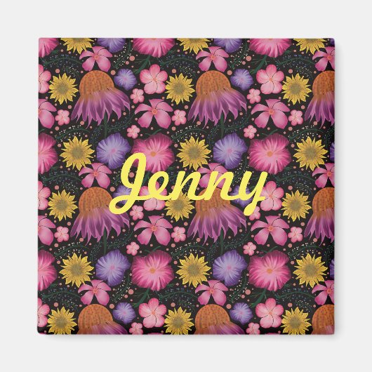 Wildblume Black Floral Personalisiert Magnet (Vorne)