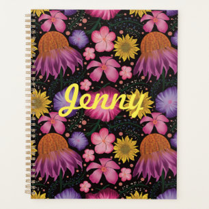 Wildblume Black Floral Personalisiert Planer