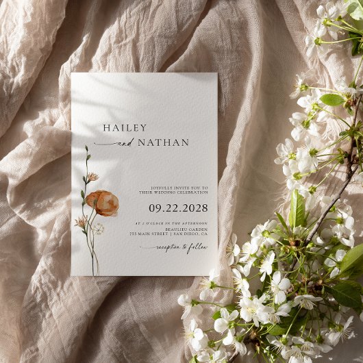 Wildblume Black | White QR Code 2 in 1 Wedding Einladung