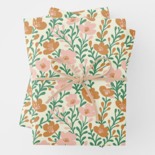 Wildblume bläst schlichtes, rosa grünes Sortenpake Geschenkpapier Set