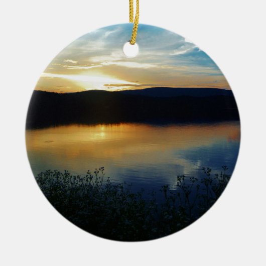 Wildblume, Blauer Sonnenuntergang Keramik Ornament (Vorne)