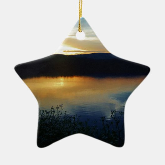 Wildblume, Blauer Sonnenuntergang Keramik Ornament (Vorne)