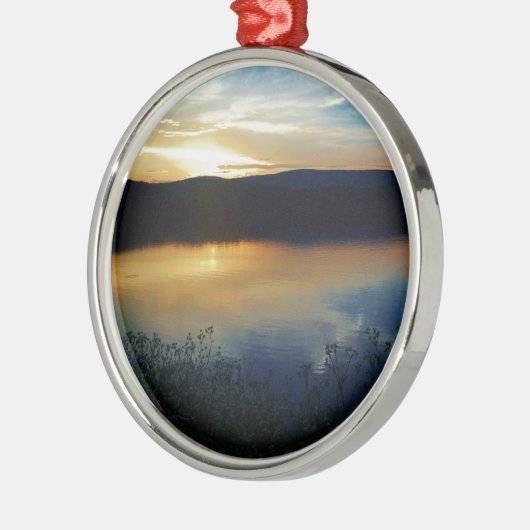 Wildblume, Blauer Sonnenuntergang Silbernes Ornament (Links)