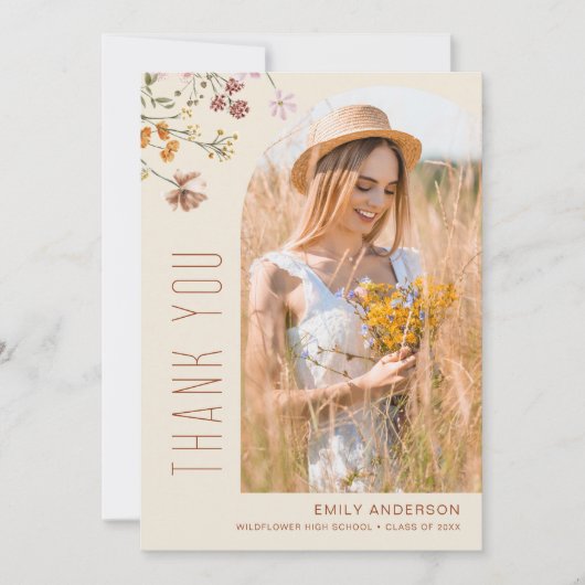 Wildblume Bloom Abschluss Foto Vielen Dank Einladung (Vorderseite)