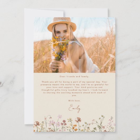 Wildblume Bloom Abschluss Foto Vielen Dank Einladung (Rückseite)