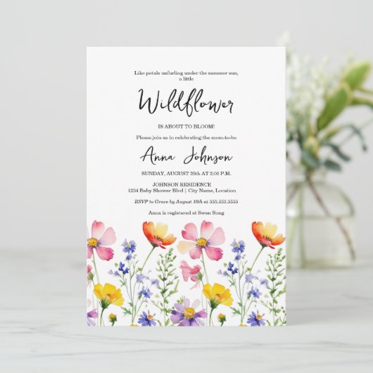 Wildblume Bloom Baby Dusche Einladung (Stehend Vorderseite)