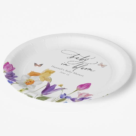 Wildblume Bloom Baby Dusche Pappteller (Schrägansicht)