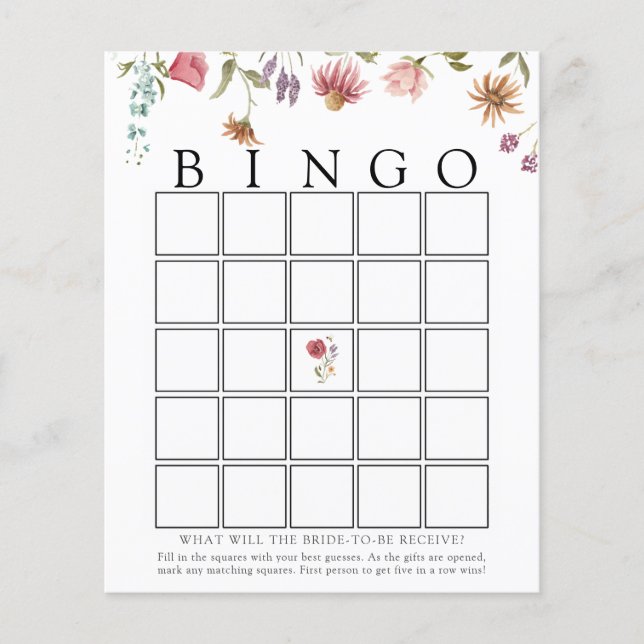 Wildblume Bloom Bridal Bingo Game Card (Vorderseite)