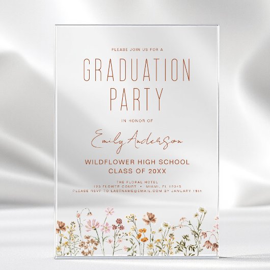 Wildblume Bloom Graduation Party Boho Acryleinladungen