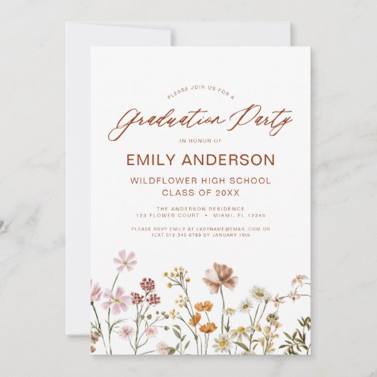 Wildblume Bloom Graduation Party Boho Einladung (Vorderseite)