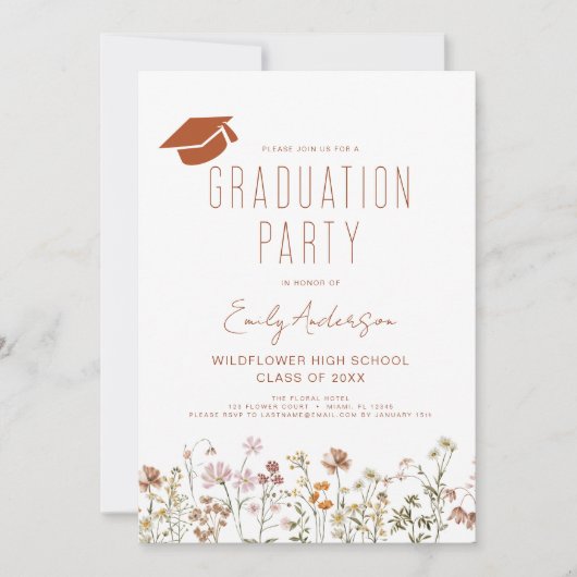 Wildblume Bloom Graduation Party Boho Einladung (Vorderseite)