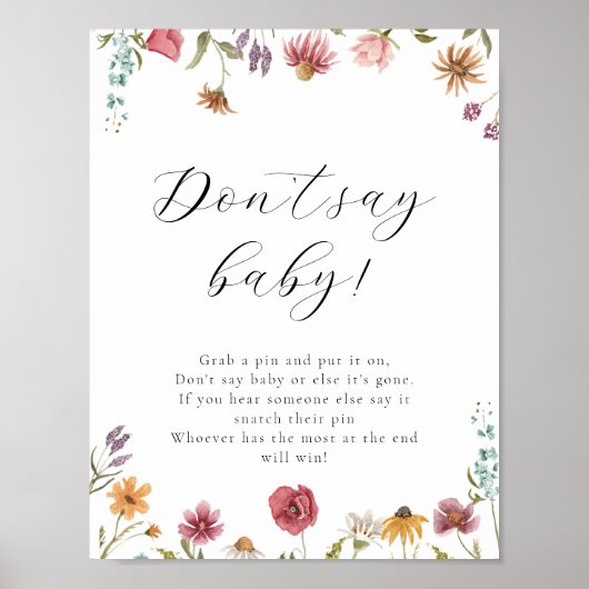 Wildblume Bloom Say Baby Game Sign Poster (Vorne)