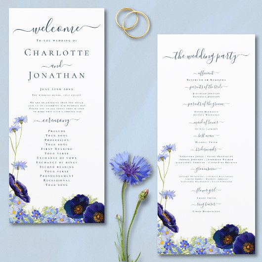 Wildblume Blue Boho Wedding Menükarte