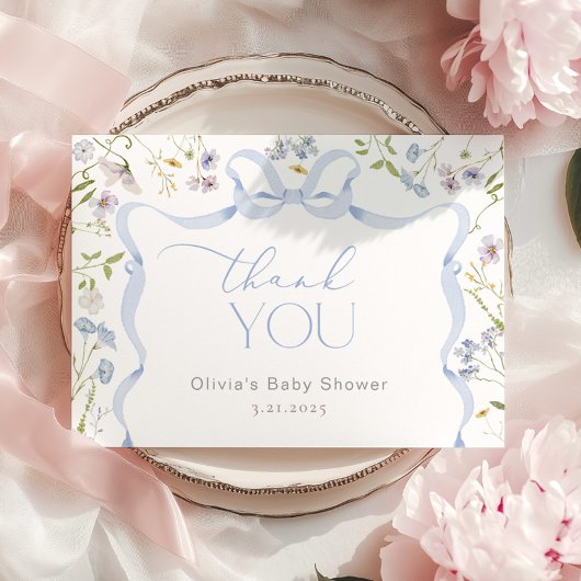 Wildblume Blue Bow Frame Baby Dusche Danke