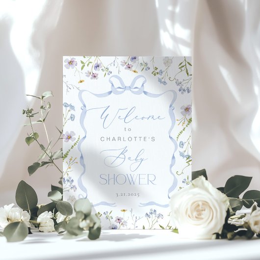 Wildblume Blue Bow Rahmen Babydusche Empfang Poster