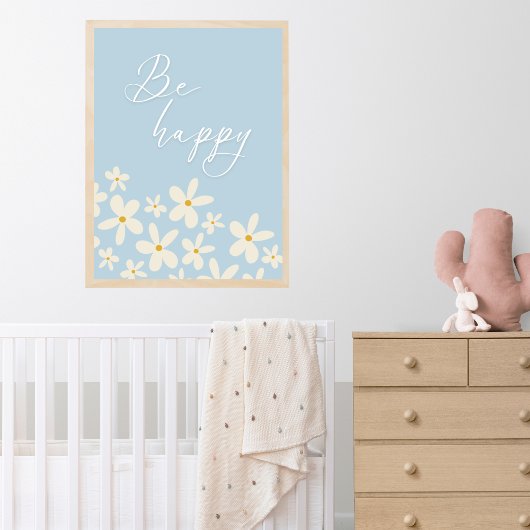 Wildblume Blue Daisies Be Happy Boho Kinderzimmer Poster