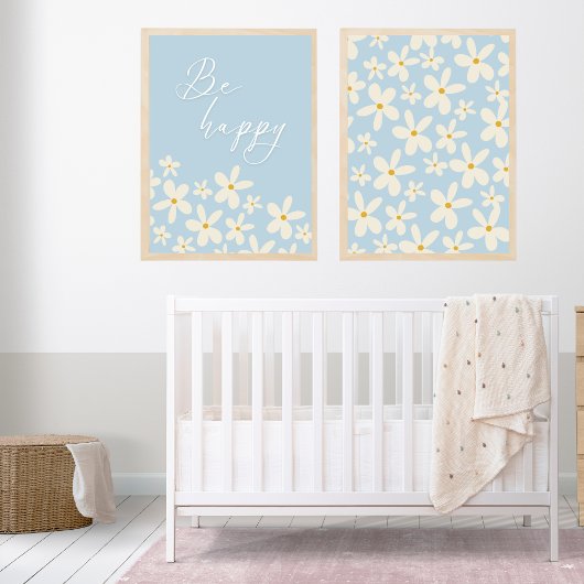 Wildblume Blue Daisies Boho Baby Girl Kinderzimmer Poster