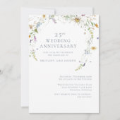 Wildblume Blue Floral 25. Hochzeitstag Einladung (Vorderseite)